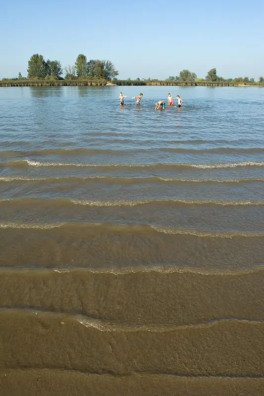 spelende kinderen in rivierbedding